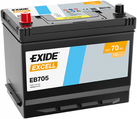 EXIDE Excell EB705 / 12V, 70Ah, 540A / 270x173x222 + -