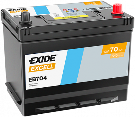 EXIDE Excell EB704 / 12V, 70Ah, 540A / 270x173x222 - +
