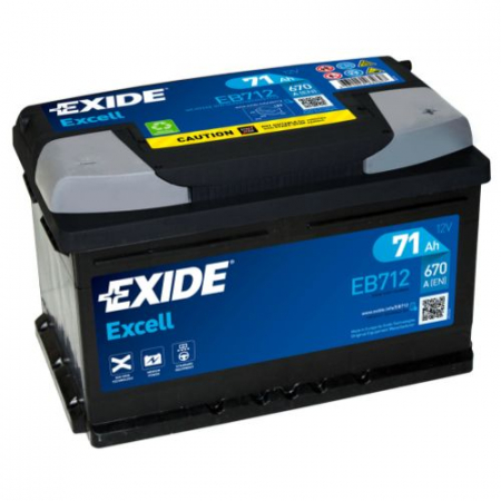EXIDE Excell EB712 / 12V, 71Ah, 670A /  278x175x175   - +